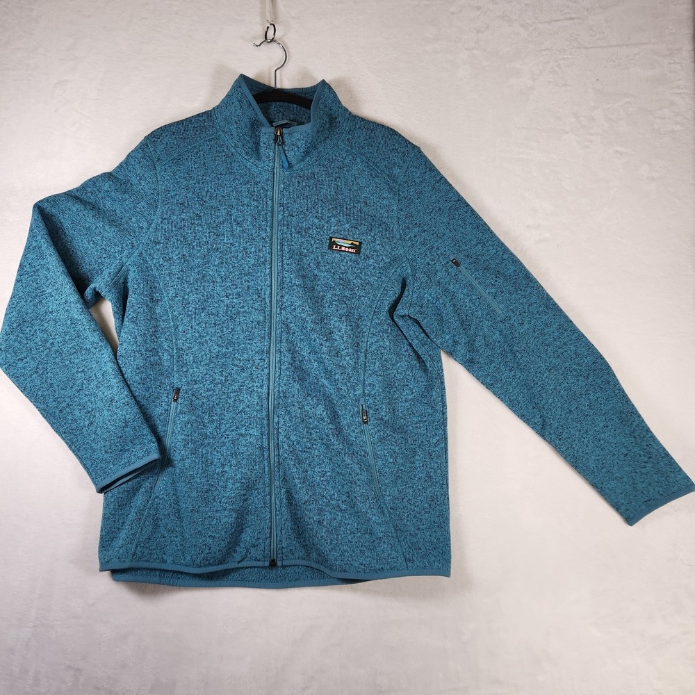 LL Bean Full Zip Fleece Jacket Womens XL Blue Heather‎ Outdoor Hiking Warm